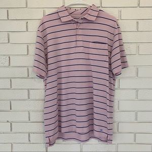 Peter Millar Seaside Wash Pocket Polo Golf Shirt Men’s Medium Pink Blue Striped